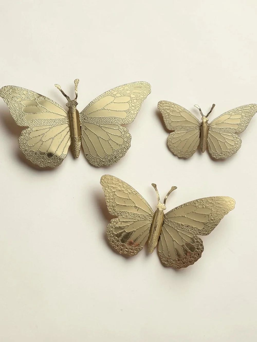Vintage Gold Metal Butterfly Wall Decor Set of 3 Embossed Dimensional